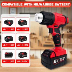 Cordless Heat Gun for Milwaukee 18V Battery, 122℉-1022℉ Hot Air Gun with Digital LCD Display, Adjustable Temp and Air Control with 4 Nozzles for Crafts, Shrinking PVC, Stripping Paint (Bare Tool)