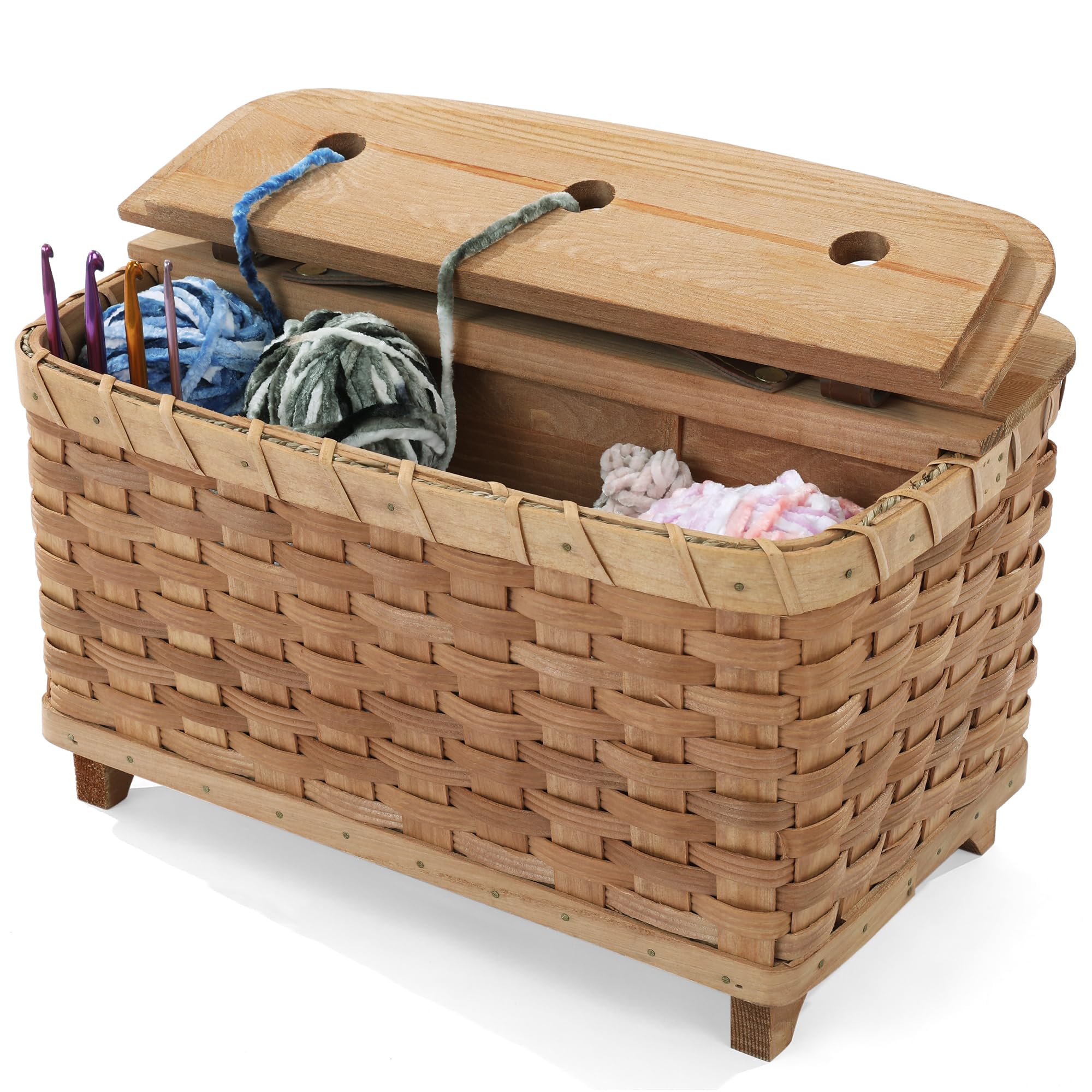 MABOZOO Wicker Crochet Bag Organizer, Durable Crochet Basket Knitting Bag Yarn Storage Organizer Yarn Bag for Knitting Needles, Crochet Hooks, Crochet Accessories