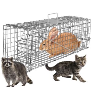 humane live animal cage trap, 23.3x7.2x7.7 inches humane cat trap for stray cats,rabbits,squirrels outdoor small animal trap, humane catch & release