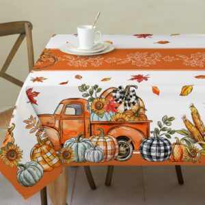 cusugbaso fall tablecloth 60x84 inch rectangle - pumpkin truck fall decor for home - water resistant orange farmhouse thanksgiving table cloth rectangle for party,dinning,home