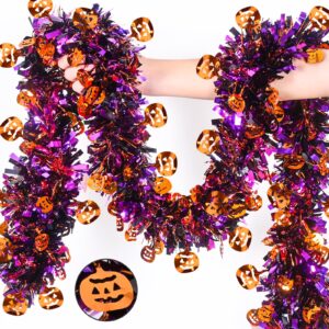 mega-l halloween tinsel garland decorations, 26.25ft orange purple black pumpkin glittering hanging garland for halloween holiday birthday party supplies indoor outdoor ornaments, home decor