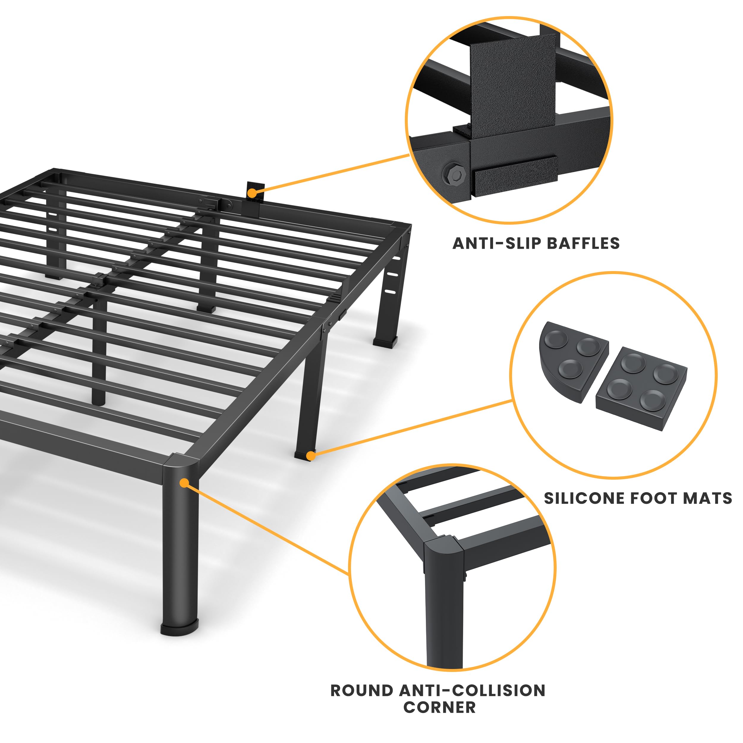 14 Inch Queen Size Platform Bed Frame with Under-Bed Storage Space, Heavy Duty Metal Bed Frame No Box Spring Needed, Sturdy Round Corner Bed Frame Strong Bearing Capacity, Easy Assembly, Noise Free