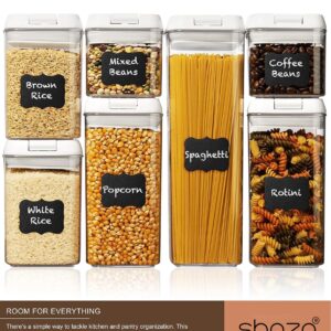 Shazo (Set of 7 Airtight Food Storage Containers with Lids - Leakproof, BPA Free Clear Plastic Cereal Containers for Kitchen & Pantry Organization