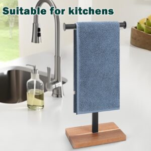 BathAce Hand Towel Holder, T-Shape Hand Towel Stand for Bathroom, Stand Hand Towel Rack Free-Standing Towel Bar for Bathroom Kitchen Countertop, Metal (14IN-Wooden Base, Black)