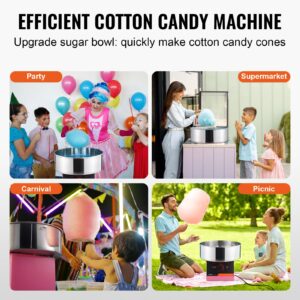 VEVOR Cotton Candy Machine Commercial, 1000W Electric Floss Maker with Stainless Steel Bowl, Sugar Scoop, Storage Drawer, Perfect for Home, Carnival, Kids Birthday, Family Party, Pink