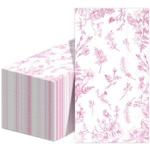 100pcs pink floral guest napkins pink and white floral dinner napkins party supplies pink floral paper bathroom hand towels toile for wedding bridal birthday baby shower garden tea summer party favor