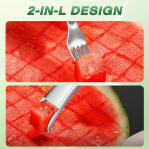 2-in-1 Stainless Steel Fruit Cutter,Watermelon Fork Slicer Cutter Slicer Tool, Dual Head Fruit Forks Slicer Watermelon Cutter Tool, for Home Kitchen Camping Gadget (2PCS)