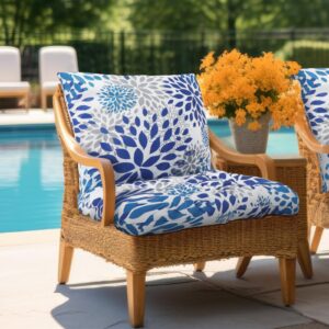 briwooody boho outdoor deep seat cushion set waterproof outdoor seat cushion floral printed patio chair cushions set lawn furniture cushions for patio garden (blue geometric flower,24 x 24 in)