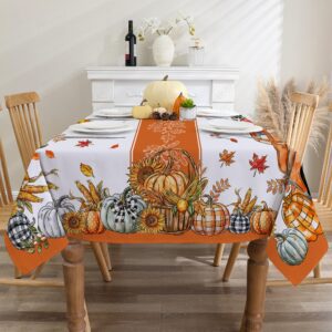 cusugbaso Fall Tablecloth 60x84 Inch Rectangle - Pumpkin Truck Fall Decor for Home - Water Resistant Orange Farmhouse Thanksgiving Table Cloth Rectangle for Party,Dinning,Home