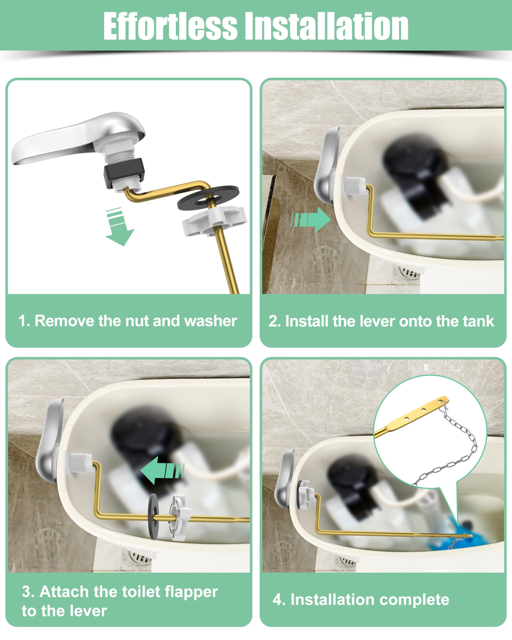 Universal Toilet Bowl Flush Handle Replacement Kit Side Mount, Toilet Repair Kit Inside Tank Chain Flusher Handle Lever Replacement Parts Compatible with American Standard Mansfield Kohler TOTO Eljer