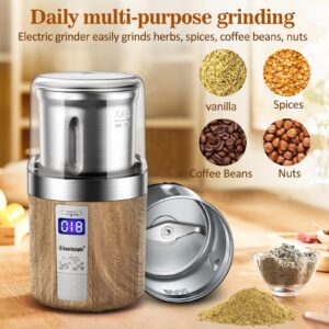 COOL KNIGHT Herb Grinder, Spice Grinder, Electric Grinder with Timer, 304 Stainless Steel Blades and Removable Stainless Steel Bowl, Large Capacity for Quick Grinding of Spices,Herbs,Coffee Beans,etc