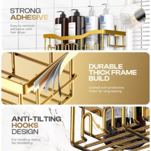 Luxury Style Stainless Steel Shower Caddy Set - Rustproof, Durable, and Adhesive Hanging Bathroom Organizer Kit with 5 Pieces | Shower Caddy Organizer | Bathroom Decor (Luxury Gold)