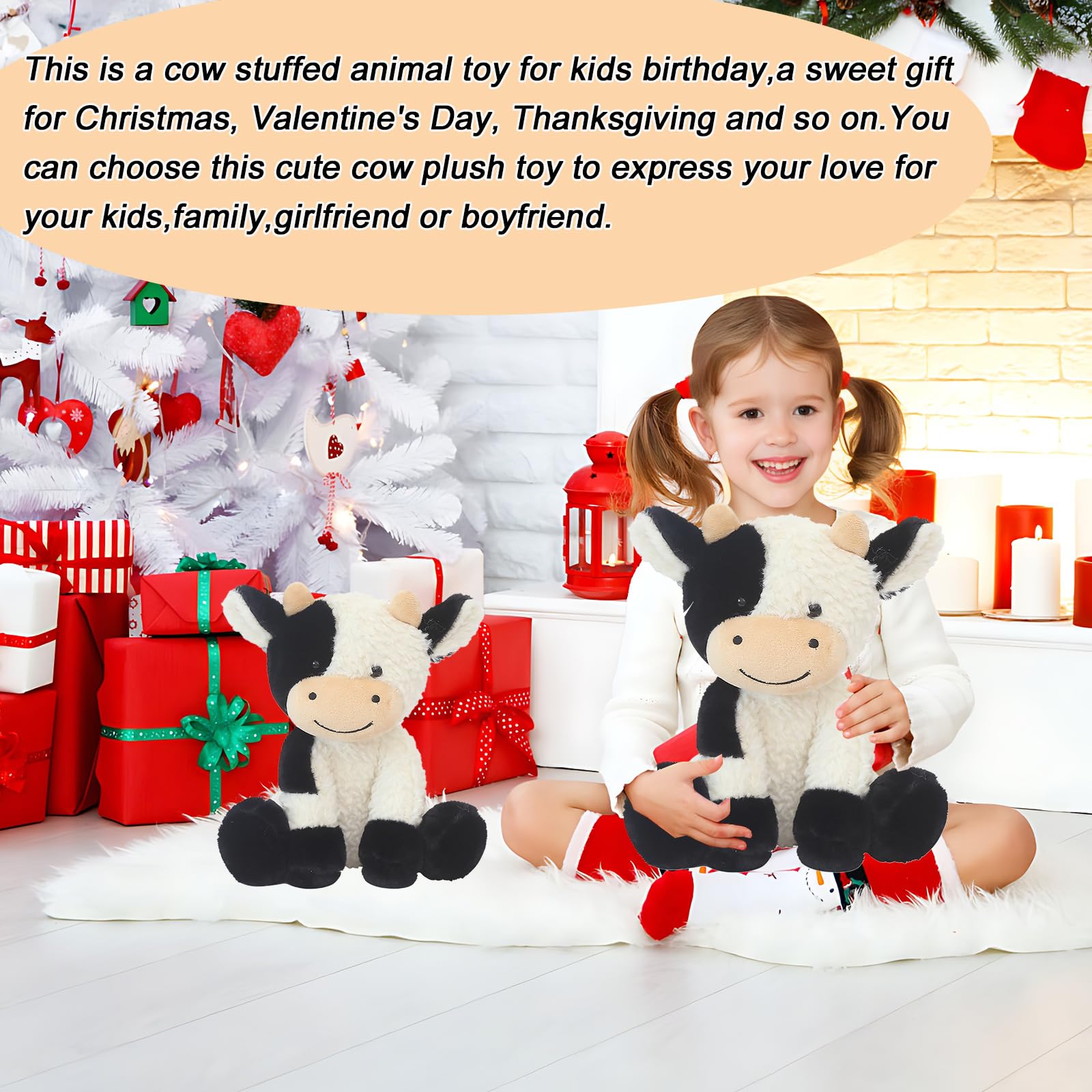 XiRiDa Cow Stuffed Animal Plush Hugging Toys Throw Pillow Plushie Dolls for Kids 9"