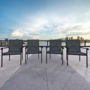 Four Seasons Courtyard Norwalk Outdoor Patio Dining Arm Chair Backyard Furniture Set with Supportive Aluminum Frame, Gray, 4 Pack