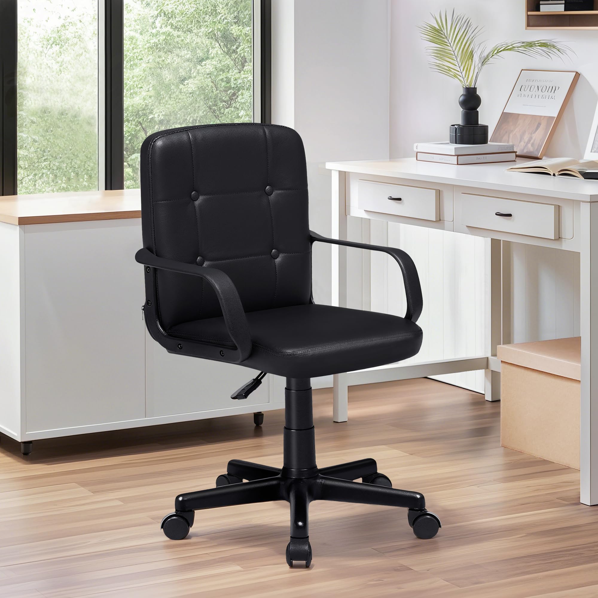 VECELO Desk Chair, Home Office Swivel Chairs PU Leather Height Adjustable with Wheels, Black