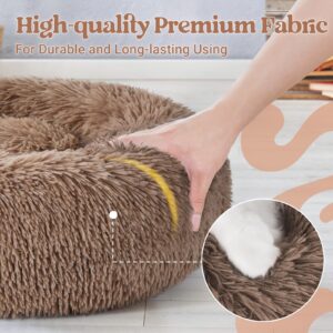 rabbitgoo Cat Beds for Indoor Cats, 20 inches Cat Bed Machine Washable, Fluffy Round Pet Bed Non-Slip, Calming Soft Plush Donut Cuddler Cushion Self Warming for Small Dogs Kittens, Light Brown, Medium