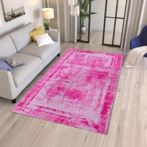 Hudson Comfort Living Room Area Rug – Faux Rabbit Rug for Bedroom, Nursery, Office – Machine Washable & Pet-Friendly Rugs - Super Soft 8mm Pile Height with Anti-Slip TPR Backing (Pink, 5x7)