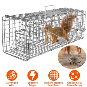 Humane Live Animal Cage Trap, 23.3x7.2x7.7 Inches Humane Cat Trap for Stray Cats,Rabbits,Squirrels Outdoor Small Animal Trap, Humane Catch & Release