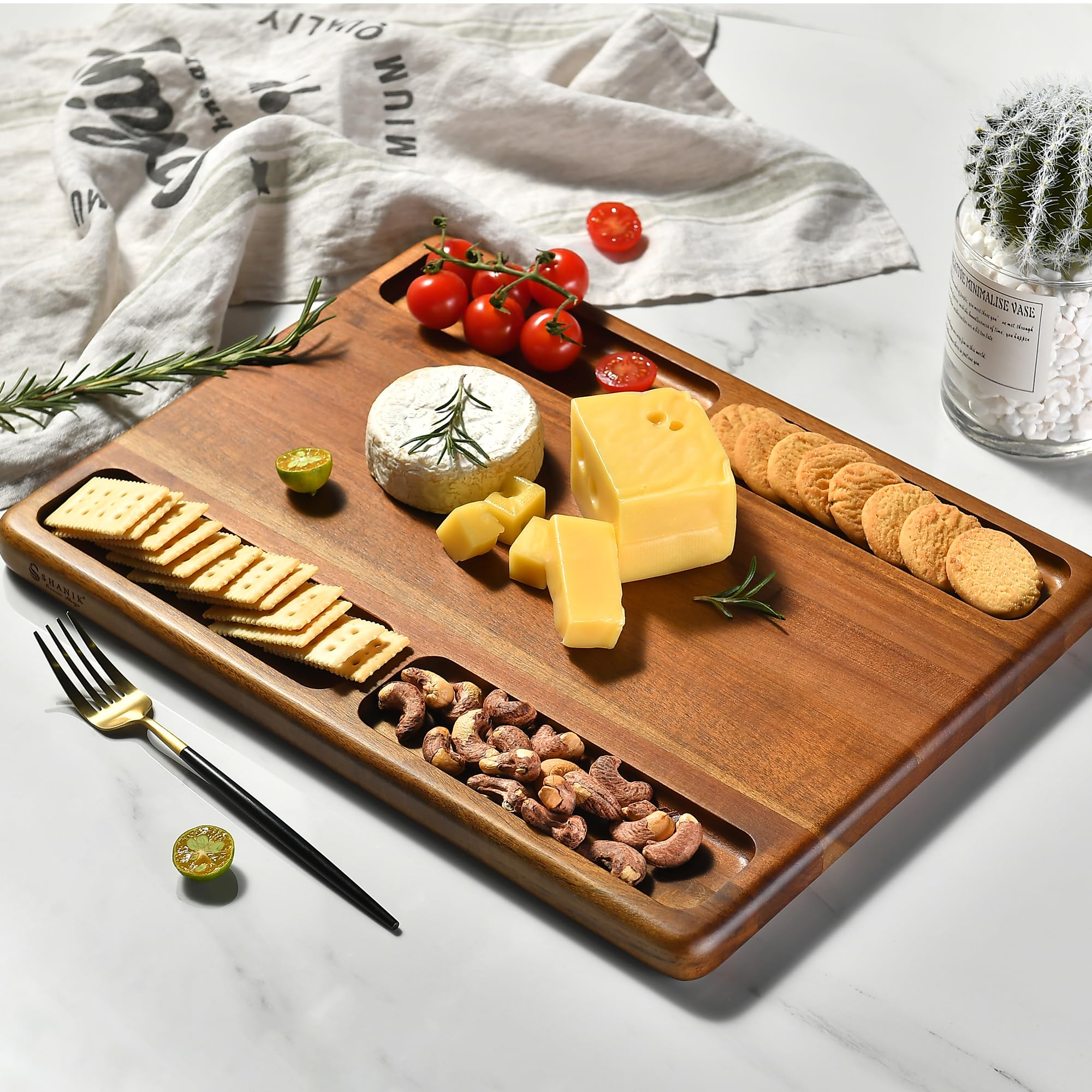 Shanik Premium Charcuterie Board -Cheese and Meat Board, Double-Sided Serving Tray and Cutting Board