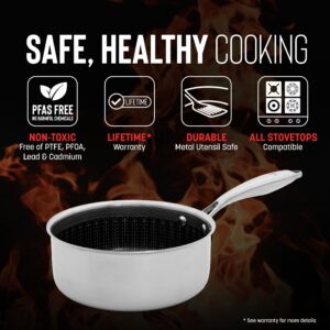 Hell's Kitchen Hybrid 2.5 Qt Saucepan and lid, Tri-Clad Stainless Steel and Nonstick Ceramic, PFAS Free, no PFOA, PTFE, or Teflon, Non Toxic Cookware, Metal Utensil Safe, All Cooktops and Oven Safe