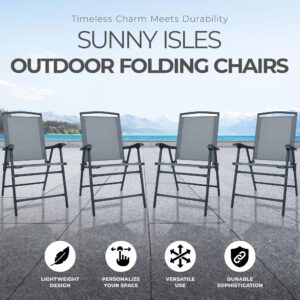 Four Seasons Courtyard Sunny Isles Outdoor Arm Chairs Foldable Outdoor Patio Seating Steel Frame Sling Fabric Furniture Set, 4 Pack, Black