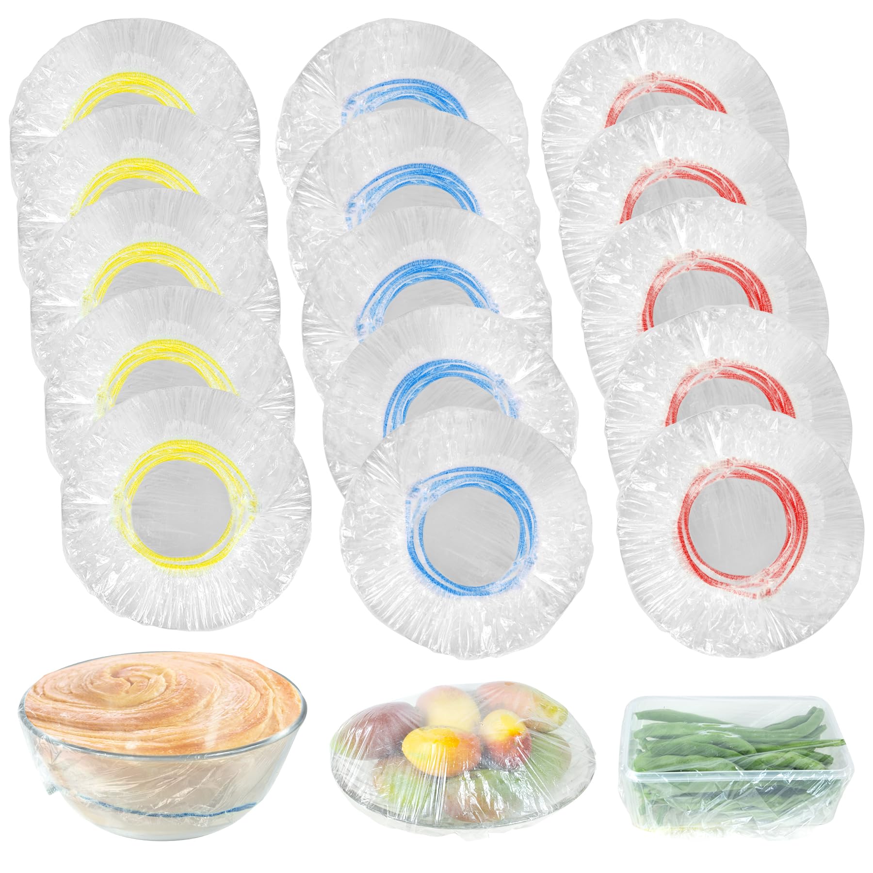 DAOZIJI Plastic Bowl Covers Elastic Reusable Fresh Keeping Bags/100ps, Plastic Food Covers Stretch Reusable, Reusable Bowl Covers for Bread Proofing, Disposable Elastic Bowl Covers for Outside