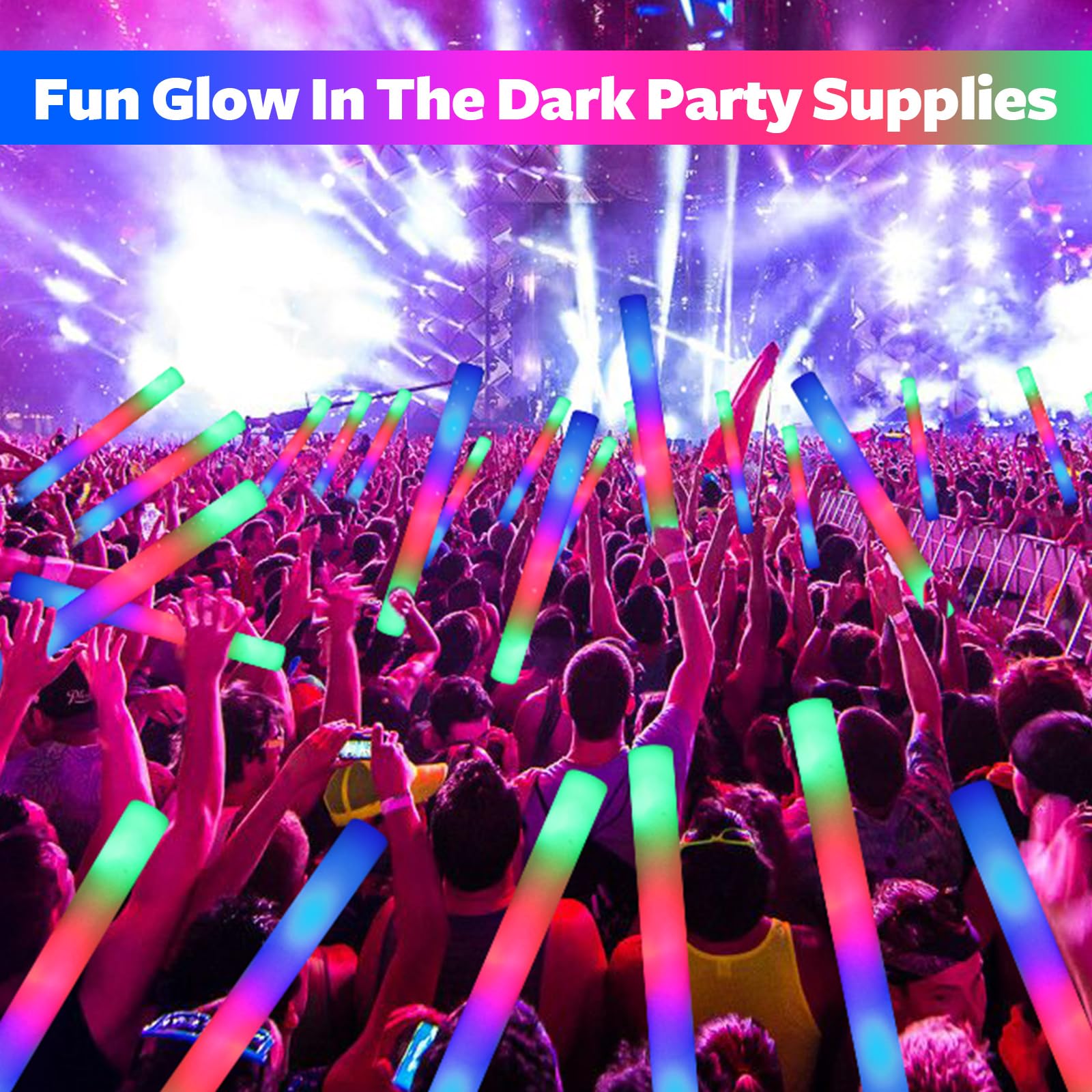 wellent 58 PCS LED Foam Glow Sticks, Bulk Glow Sticks, Glow in the Dark Party Supplies with 3 Modes Colorful Flashing, Neon Party Favors Supplies for Glow Party, Birthday, Wedding, Carnival, Concert