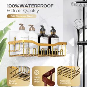 Luxury Style Stainless Steel Shower Caddy Set - Rustproof, Durable, and Adhesive Hanging Bathroom Organizer Kit with 5 Pieces | Shower Caddy Organizer | Bathroom Decor (Luxury Gold)