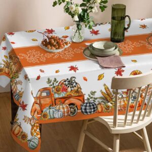 cusugbaso Fall Tablecloth 60x84 Inch Rectangle - Pumpkin Truck Fall Decor for Home - Water Resistant Orange Farmhouse Thanksgiving Table Cloth Rectangle for Party,Dinning,Home