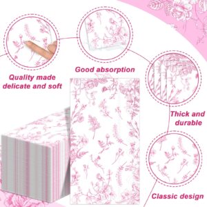 100Pcs Pink Floral Guest Napkins Pink and White Floral Dinner Napkins Party Supplies Pink Floral Paper Bathroom Hand Towels Toile for Wedding Bridal Birthday Baby Shower Garden Tea Summer Party Favor