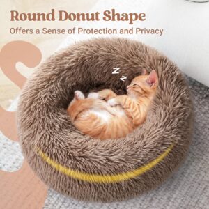 rabbitgoo Cat Beds for Indoor Cats, 20 inches Cat Bed Machine Washable, Fluffy Round Pet Bed Non-Slip, Calming Soft Plush Donut Cuddler Cushion Self Warming for Small Dogs Kittens, Light Brown, Medium