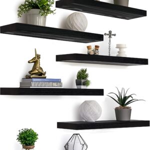 GXYAWPJ Farmhouse Floating Shelves for Wall, Rustic Black Wall Shelves for Bedroom, Set of 6 Wood Shelves for Room Wall