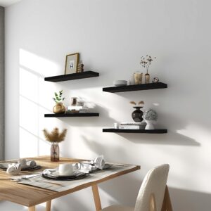 GXYAWPJ Farmhouse Floating Shelves for Wall, Rustic Black Wall Shelves for Bedroom, Set of 6 Wood Shelves for Room Wall