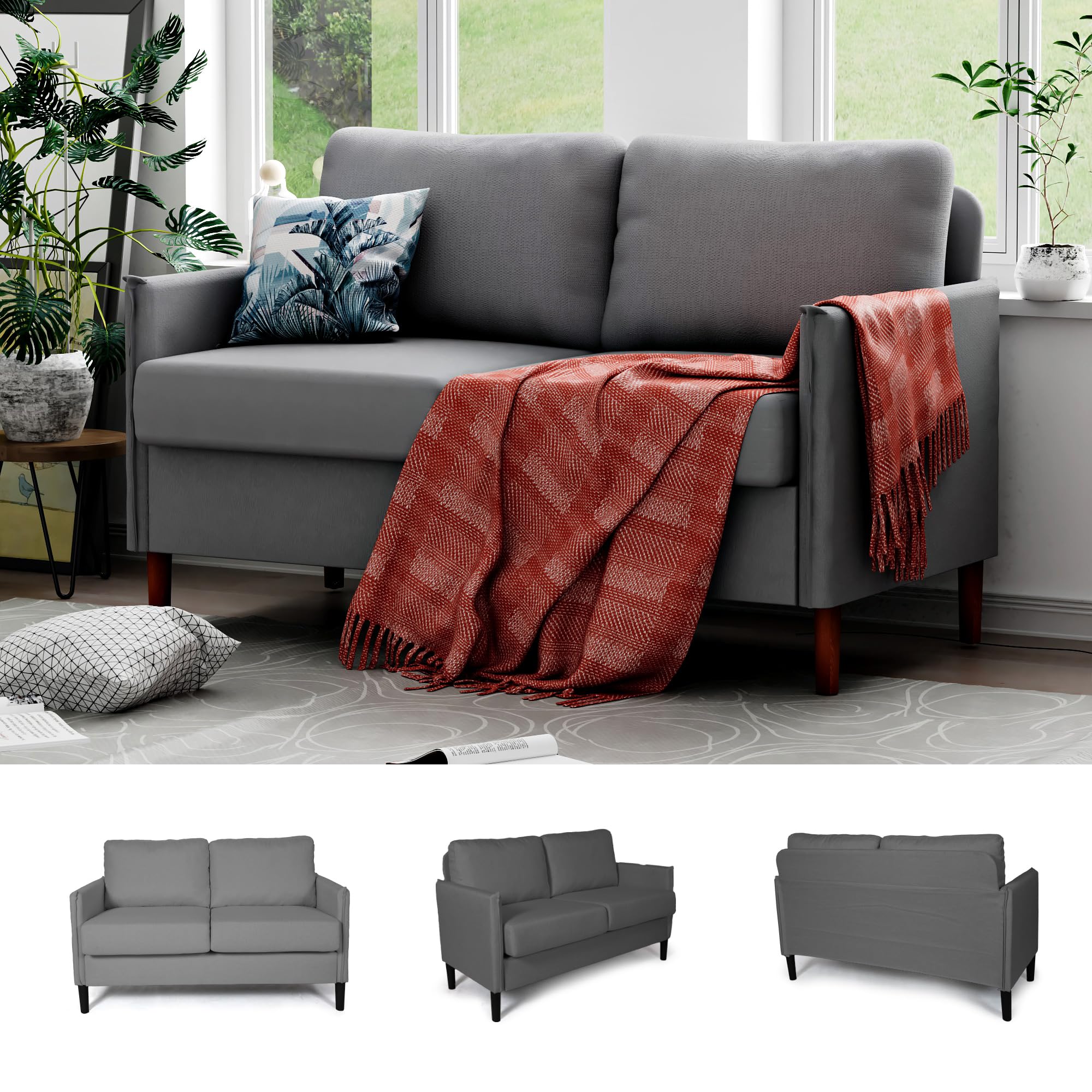 Ribilake Loveseat Sofa, 52” Small Couch for Living Room, Tool-Free Setup Sofas, 2 Seater Love Seats Couch for Bedroom, Home Office, Small Space, Light Grey