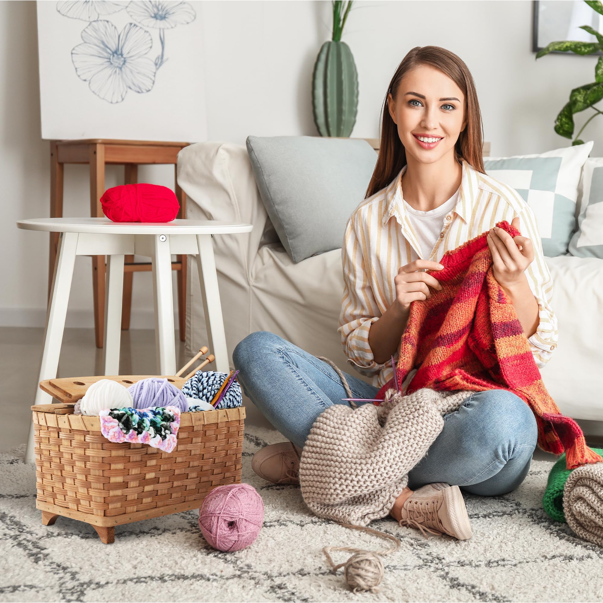 MABOZOO Wicker Crochet Bag Organizer, Durable Crochet Basket Knitting Bag Yarn Storage Organizer Yarn Bag for Knitting Needles, Crochet Hooks, Crochet Accessories