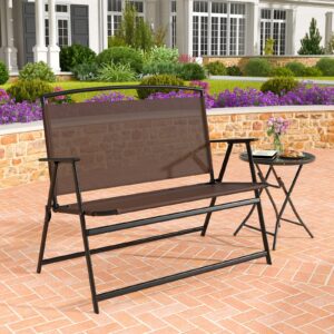 Giantex Outdoor Bench, Folding Garden Bench for 2 Persons, Patio Loveseat with Metal Armrests, 43" Lx26 Wx37 H, 400 LBS Weight Capacity, Outside Patio Chairs for Porch Lawn Yard