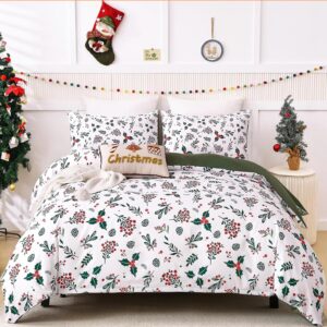 wongs bedding christmas duvet cover set king,merry christmas holly berry printed bedding duvet cover,3 pieces new year bedding set with 2 pillowcases 104”x 90”