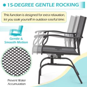 U-MAX Outdoor Patio Rocking Dining Chairs Set of 2, Outdoor Furniture Metal Frame Rocker Chair with15-Degree Rocking Function for Lawn Porch Garden Balcony (Dark Gray)