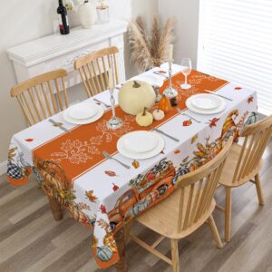 cusugbaso Fall Tablecloth 60x84 Inch Rectangle - Pumpkin Truck Fall Decor for Home - Water Resistant Orange Farmhouse Thanksgiving Table Cloth Rectangle for Party,Dinning,Home