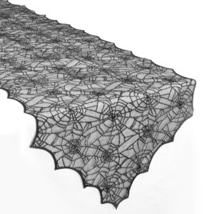 halloween table runner, 18 x 72 inch black lace spider web table runner, spider web halloween decorations halloween table decor, small table runner halloween table runners 72 inches long desk decor