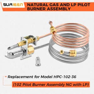 SURIEEN Natural Gas and LP Pilot Burner Assembly, Replacement for Model HPC-102-36 (102 Pilot Burner Assembly NG with LP), Compatible with Rebertshaw 36" Leads for Natural Gas and LP (102)