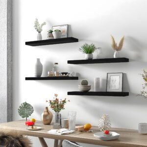 GXYAWPJ Farmhouse Floating Shelves for Wall, Rustic Black Wall Shelves for Bedroom, Set of 6 Wood Shelves for Room Wall