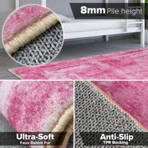 Hudson Comfort Living Room Area Rug – Faux Rabbit Rug for Bedroom, Nursery, Office – Machine Washable & Pet-Friendly Rugs - Super Soft 8mm Pile Height with Anti-Slip TPR Backing (Pink, 5x7)