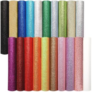 diyasy 20 pcs glitter faux leather sheets, shiny pu leather fabric sheet for diy crafts wedding sewing making earrings cricut bows clips christmas decoration party favors, 8.3 x 11.8 inches