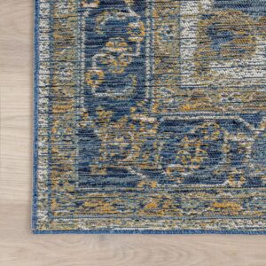 nuLOOM Pearl Medallion 5x8 Indoor/Outdoor Area Rug for Living Room Patio Deck Front Porch Kitchen, Cream & Blue/Yellow