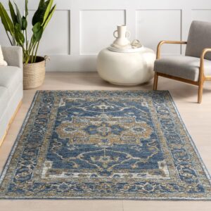 nuLOOM Pearl Medallion 5x8 Indoor/Outdoor Area Rug for Living Room Patio Deck Front Porch Kitchen, Cream & Blue/Yellow