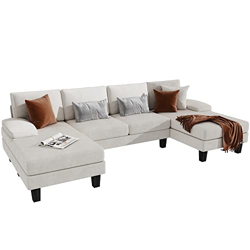 YESHOMY Convertible Sectional Sofa U-Shaped Couch with Soft Modern Cotton Chenille Fabric for Living Room, Oversized Seats with Comfortable Backrest, Beige