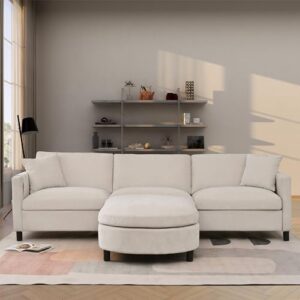 L Shaped Convertible Modular Sectional Couch with Movable Ottoman and Detachable Backrest , 4 Seater Reversible Corner Sofa ,Comfy Chenille Upholstered Sleeper Sofa&Couches for Living Room Office