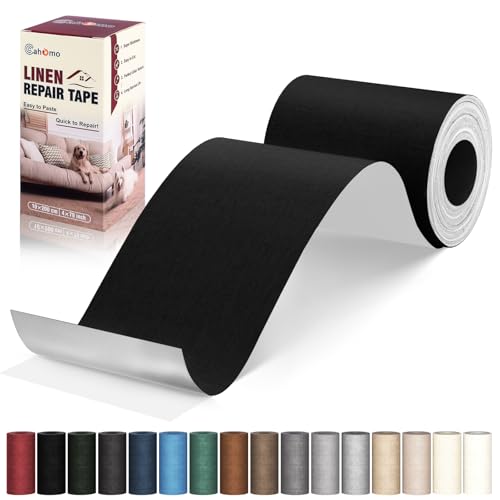 Linen Repair Tape 4x79 inch, Self Adhesive Linen Fabric Patches, Linen Fabric Patch Tape Kit, Fabric Repair Tape for Linen Sofas, Headboards, Chairs, Pillows, Curtains - Black