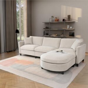 L Shaped Convertible Modular Sectional Couch with Movable Ottoman and Detachable Backrest , 4 Seater Reversible Corner Sofa ,Comfy Chenille Upholstered Sleeper Sofa&Couches for Living Room Office